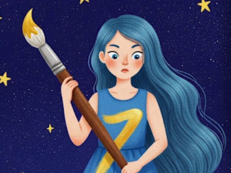 ある日、地球ちゃんは金星さんの真似をして、静かにじっとしてみることにしました。
雲を止めて、風を消して、金色の絵の具で自分を塗ってみたのです。